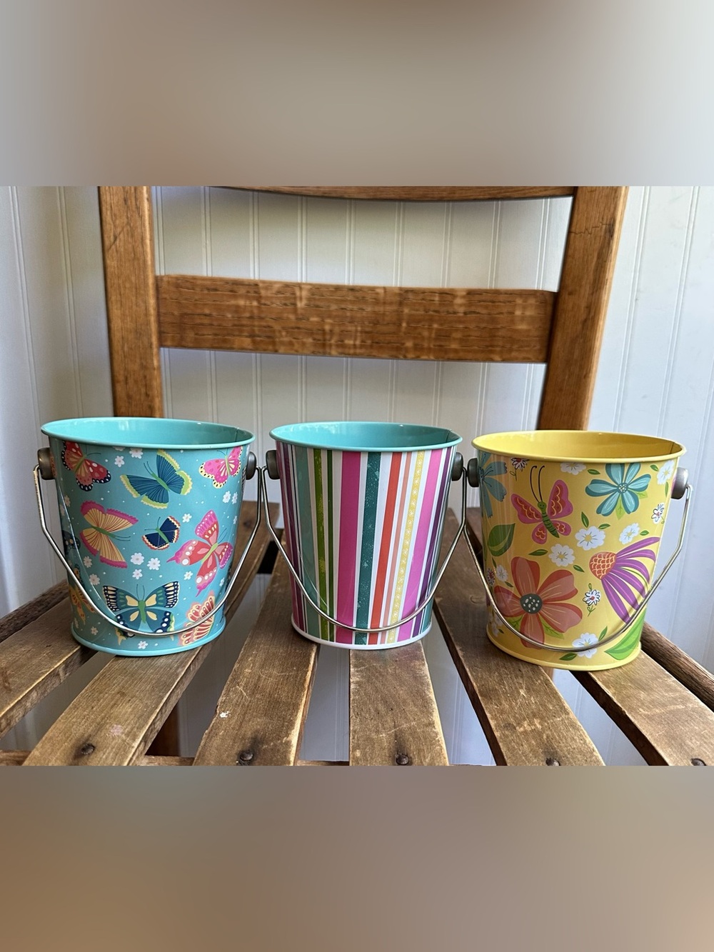 Cute set of 3 brand new, small, metal buckets • kids • gifts • containers